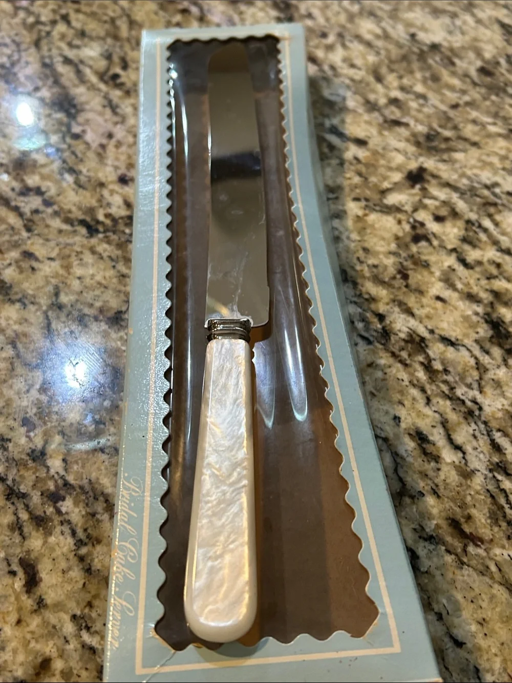 Vintage Cake Cutting Knife Pearlescent Handle Cake Server - White